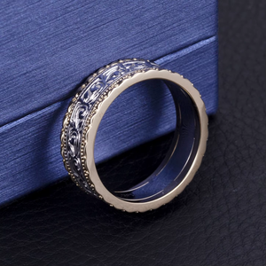 Classic 18K Gold Plated Band <b>Ring</b> with Intricate Engraved Pattern Unisex Wedding Jewelry Lab Grown Diamond for Certified - Product Image 4