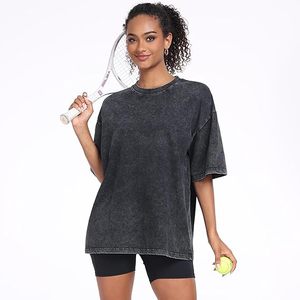 Custom <b>designs</b> acid wash t shirt customize sizes o neck solid colors casual women gym yoga loose long t shirts - Product Image 1