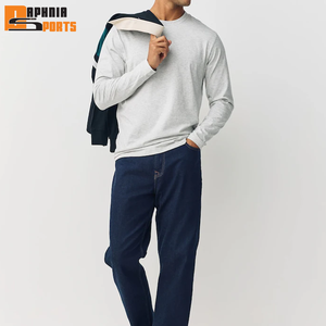 High Quality Full Sleeve Shirt for Men 100% Cotton Plain Grey Clothes Fashion Men's Breathable Round Neck Long Sleeve T-shirt - Product Image 5