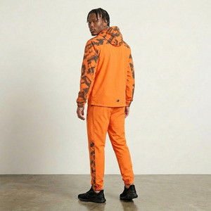 Ensemble de survêtement unisexe orange vif 2 pièces à capuche, léger, 100 % polyester, vêtements de sport athlétiques, veste et pantalon de jogging - Product Image 4