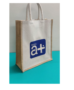 <b>Medium</b> Jute Burlap Shopping Tote Bag Custom Pattern Reusable Carry <b>Handbag</b> with Reinforced Handles for Events Gifts and Retail - Product Image 3