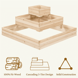 Jardinière surélevée en bois verni à 3 niveaux pour fleurs, herbes et légumes d'extérieur - Product Image 2