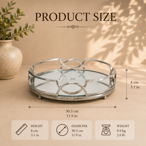 Product Apricate Luxury Stainless Steel Round <b>Mirror</b> Serving <b>Tray</b> Decorative Open Frame Design Premium Display Platter - Product Image 2