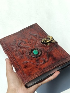 Double Dragon Vintage Handmade Leather Notebook Journal Stone C <b>Lock</b> 5x7 Inches Hardcover 200 Pages Stylish Gift for Students - Product Image 2