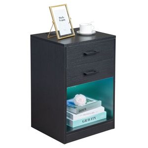 FCH 40*35*60cm <b>Black</b> <b>Bedside</b> <b>Table</b> with LED Light Particleboard Pasted Triamine Two Drawers and Socket - Product Image 3