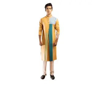 STUDIO-N Kurta Traditionnel pour Homme en Coton Cyan de Longueur Moyenne avec Fonction Séchage Rapide pour Festivals et Mariages - Product Image 4