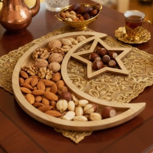 Bandeja de Madera Hecha a Mano con Diseño de Luna Creciente y Estrella, para Almacenamiento de Frutos Secos, Estilo Oriental Tallado, de Una Sola Capa, Multifuncional - Product Image 1