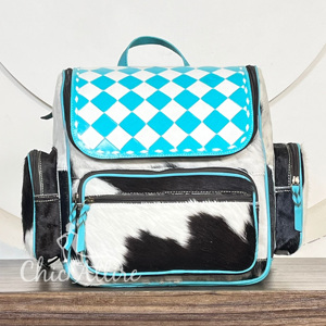 March Expo Elegant Checkered Pattern Genuine Cowhide <b>Leather</b> <b>Backpack</b> Western Style Diaper Bag Manufacturing Perfect for Unisex - Product Image 1
