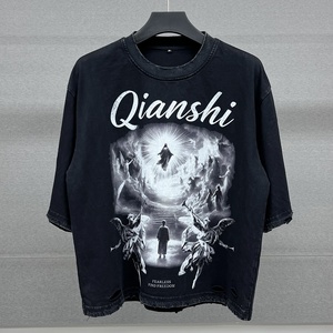 เสื้อยืดคอตตอนคุณภาพสูง 260 แกรม ทรงหลวม ไหล่ตก ล้างสีแบบแอซิดวอช พิมพ์ลายกราฟิกตามสั่ง สำหรับผู้ชาย - Product Image 1