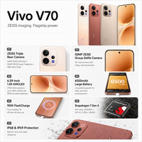 Smartphone 5G V70 Version Globale, Téléphone Mobile Android Quad Core 12 Go 256 Go 6,5 pouces 6000 mAh 90W AMOLED NFC Double SIM Toutes Bandes