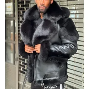 2023 Women's High-End Leather <b>Coat</b> Black XL Thickened Plush Fur Collar & Hood - Product Image 1