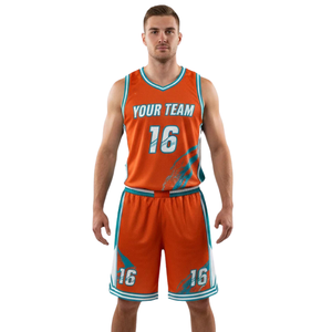 Conjunto de uniforme de baloncesto para hombre, camiseta sin mangas con cuello redondo, pantalones cortos a juego, nombre del equipo impreso, número, kits de equipo para adultos, 100% poliéster - Product Image 1