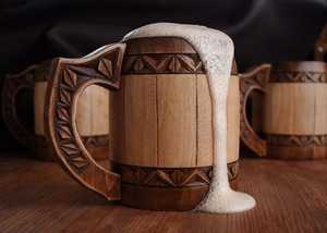 Chope à bière en bois de teck massif avec logo personnalisé, réutilisable, anti-fuite, design gravé, pour cadeau de fête et de mariage, vaisselle réutilisable - Product Image 2