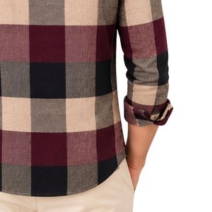 Chemise à manches longues pour homme en coton à carreaux Buffalo bordeaux, noir et beige, décontractée, boutonnée, personnalisable, vente en gros - Product Image 5