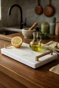 Plateau en résine design marbre, à un seul niveau, compatible lave-vaisselle, pour salle de bain et salon - Product Image 4