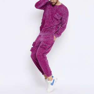 Ensemble de survêtement personnalisé à capuche et pantalon évasé délavé à l'acide pour homme, 100 % coton, streetwear, sérigraphie, hiver - Product Image 6