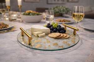 Handmade Glass Serving <b>Tray</b> with Metal Handle Unique Texture Breakfast <b>Tray</b> Side Handles Coffee Tea <b>Snacks</b> Dining Table Decor - Product Image 4