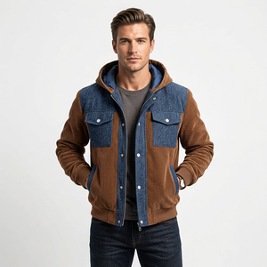 Chaqueta Bomber con Capucha para Hombre, de Pana con Bloques de Color, Cierre de Cremallera, Estilo Casual para Otoño/Invierno, con Cuello Alto - Product Image 5