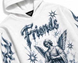Ensemble sweat à capuche et pantalon unisexe blanc avec imprimé ange et croix, streetwear, coupe ample, 100% coton tricoté, vêtements d'automne - Product Image 5