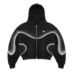 Ensemble de survêtement dégradé noir à capuche pour homme – Pantalon de jogging décontracté et veste zippée coupe-vent pour l'automne - Product Image 2