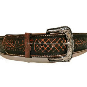 2023 Popular Genuine Western <b>Leather</b> Tooling <b>Belt</b> Hand Carved Floral Embossed Customized Tooling <b>Belt</b> with Antique Floral Buckle - Product Image 3