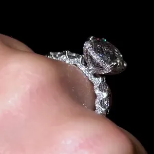 Moissanite Engagement <b>Ring</b> 925 Sterling Silver Oval Cut Double Halo Wedding <b>Ring</b> for Women - Product Image 6