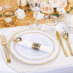 Set di Stoviglie in Plastica Bianca e Oro 350 Pezzi, Include 50 Piatti Fondi, 50 Piattini, 50 Bicchieri per Feste e Decorazioni da Tavola - Product Image 5
