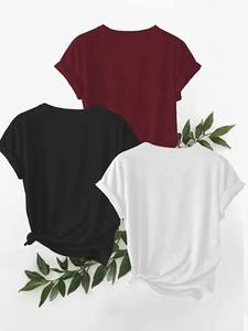 T-shirt décontracté d'été pour femme à manches chauve-souris, col rond, respirant, en maille aérienne, 100 % polyester, coupe ajustée, facile à assortir - Product Image 3