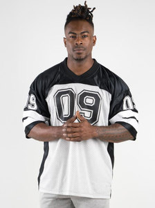เสื้อฟุตบอลอเมริกัน Ryder 09 สำหรับผู้ชาย สีดำขาว คอกลม ทรงปกติ แขนสั้น ผ้าตาข่าย ระบายอากาศได้ดี โพลีเอสเตอร์ 100% สกรีนลาย - Product Image 2