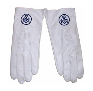 Guantes Masónicos Personalizados de Cuero Blanco con Bordado de Compás Cuadrado y G para Ceremonias de Logia Azul - Product Image 1