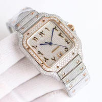 Montre de luxe mécanique unisexe en acier inoxydable avec lunette en saphir, cadran serti de moissanite, style rappeur, double mouvement à aiguilles