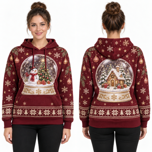 Women's Christmas <b>Snow</b> <b>Globe</b> Print Hooded Fleece Windproof Sweatshirt Full Sleeve Knitted Winter Pullover with Pockets - Product Image 1