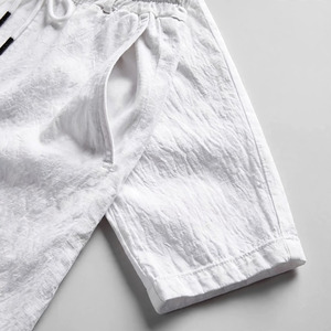 <b>Men's</b> <b>White</b> Cotton Oxford <b>Trousers</b> Straight Fit Mid Waist Button Closure Casual Summer Lightweight Breathable Side Pockets - Product Image 5