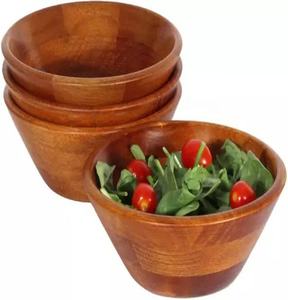 Grande hauteur bois d'acacia non coupé forme vaisselle de service de haute qualité bol rond ou saladier vente en gros ensemble de mélange saladier - Product Image 1