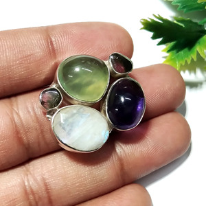 Natural Moonstone Prehnite Amethyst Tourmaline Gemstone <b>Ring</b> 925 Sterling Silver Handmade Multi Stone Wedding Engagement - Product Image 2