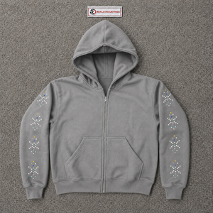 Sudadera con Capucha Gris Premium para Hombre, con Cierre de Cremallera, Diseño de Puntos de Diamantes de Imitación, Corte Regular, Chaqueta Casual de Forro Polar para Otoño - Product Image 5