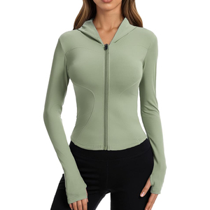 Veste de yoga pour femme, nylon extensible, vêtements de sport respirants, légers, avec fermeture éclair, couche extérieure - Product Image 1