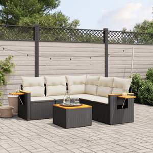 Ensemble de canapés de jardin en rotin PE noir modulable et réglable, confortable et élégant - Product Image 1