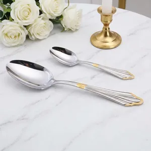 Cuillère longue classique argentée écologique pour desserts/salades, avec long manche, pour la maison, les mariages, les fêtes, la décoration de table, durable - Product Image 2