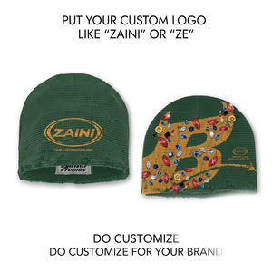 ZAINI 100% Acrylic Waffle Knit Dark Green Beanie with Embroidery Custom Logo Winter <b>Hat</b> - Product Image 1