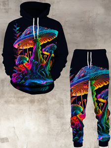 Ensemble de survêtement unisexe à sublimation motif champignon psychédélique, comprenant un sweat à capuche et un pantalon de jogging décontracté à cordon de serrage pleine longueur - Product Image 4