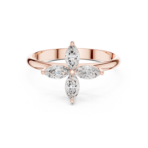 Bague de fiançailles en or rose avec diamant moissanite taille marquise motif floral pour femme, bague minimaliste fleurie pour mariage, anniversaire ou promesse - Product Image 2