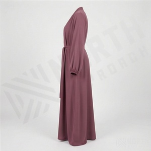 2025 OEM Kimono Abaya pour femmes musulmanes, en tissu polyester épais, doux et très extensible, col en V, manches longues, pour fêtes, Ramadan, mariages - Product Image 3