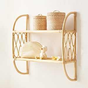 Étagère en rotin naturel à 2 niveaux, logo personnalisé de haute qualité, fabriqué à la main, prix compétitif - Product Image 3