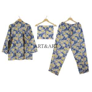 Ensemble de pyjama d'été classique vintage pour femmes, 3 pièces, motif floral, 100% coton, écologique, séchage rapide, respirant pour la tenue - Product Image 4