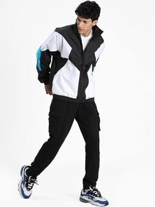 Men's Color Blocked <b>Racer</b> <b>Jacket</b> With Zipper And Pockets Windproof Oversized Fit Black White Blue Polyester Outdoor Wear - Product Image 1