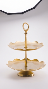 Multi Functional 2 Layer Gold Metal <b>Cake</b> <b>Stand</b> Scalloped Pedestal Serving Tray <b>Afternoon</b> <b>Tea</b> Pastry Display <b>Stand</b> - Product Image 5
