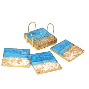 Sous-verre en résine avec tranches d'agate ronde polie et bord doré pour café, par Fashion Craft India - Product Image 5