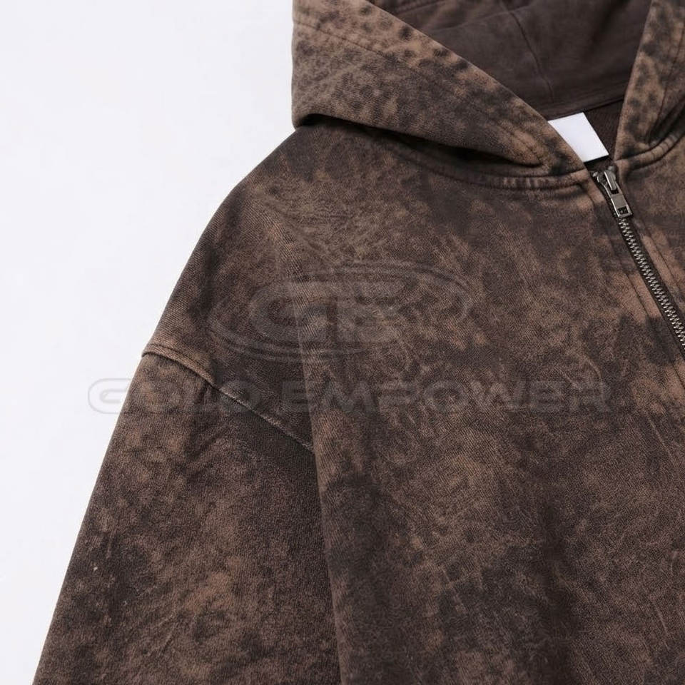 Basic Cotton Blended Acid Wash Hoodie Unique Washed Pattern With ...