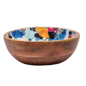 Best Quality Wood Bowl Salad Serving Bowl With Blue White Pattern Customized Designer Bowls Reusable Handmade <b>Pasta</b> Bowl - Product Image 6